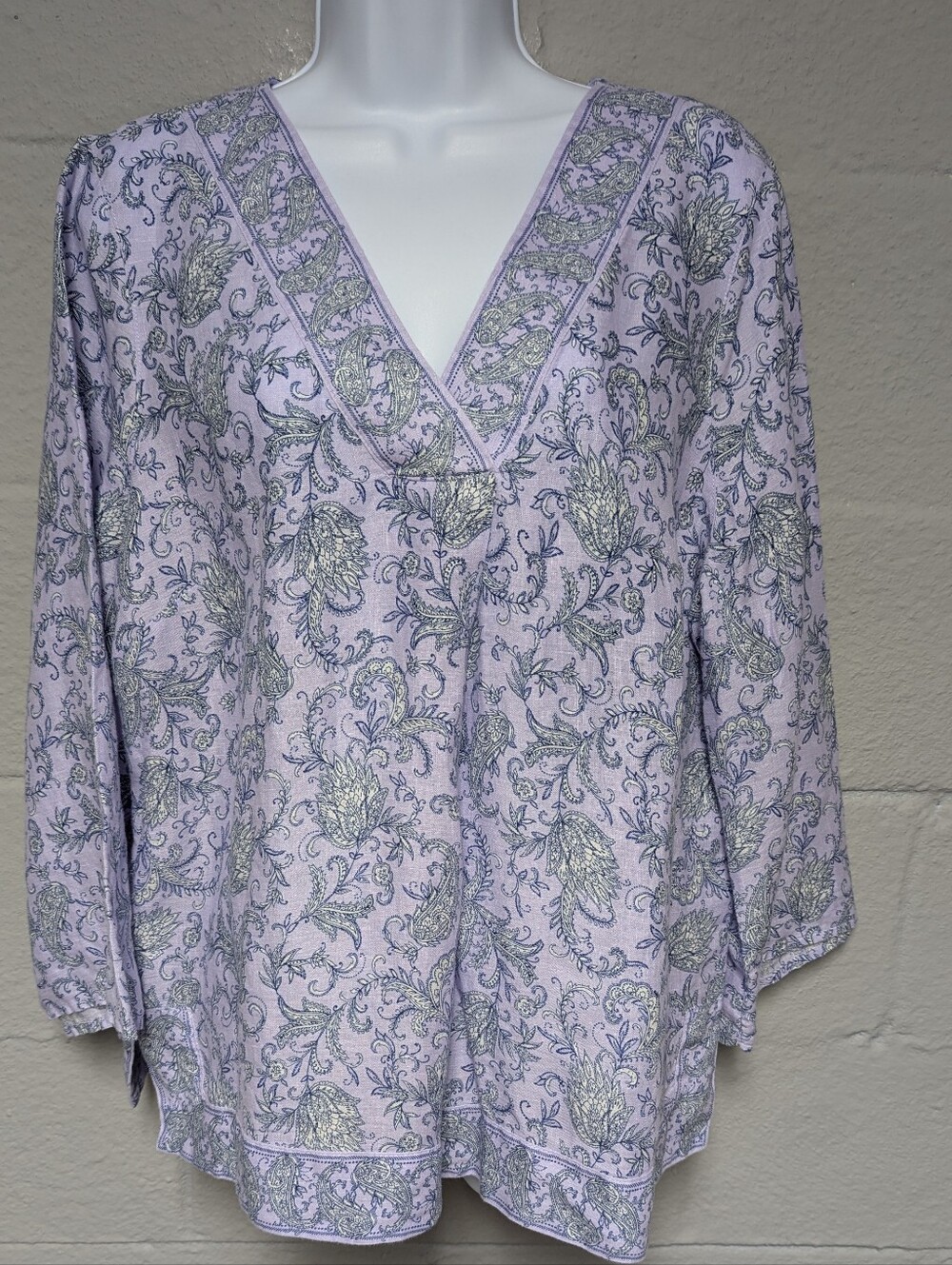 J Jill Love Linen Botanical Block Print Tunic Size L